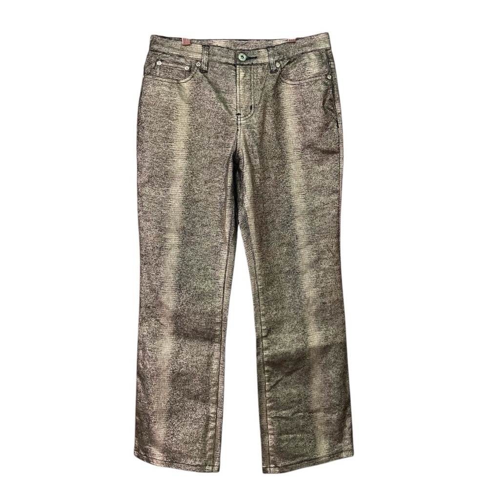 DG2 by Diane Gilman Metallic Gold Faux Lizard Skin Denim 5 Pkt Jeans (Size 6P)